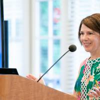 Provost Maria Cimitile speaks to Brooks College faculty and staff